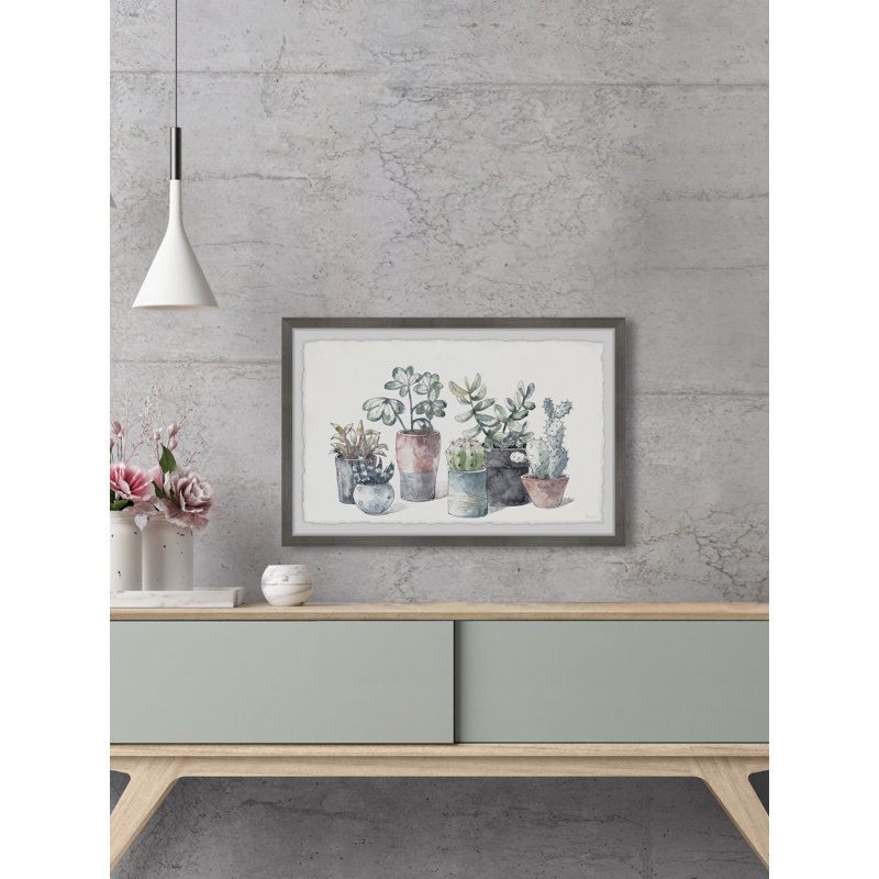 Succulent In Display Planters by Parvez Taj - Single Picture Frame Painting, 41cmH x 61cmW