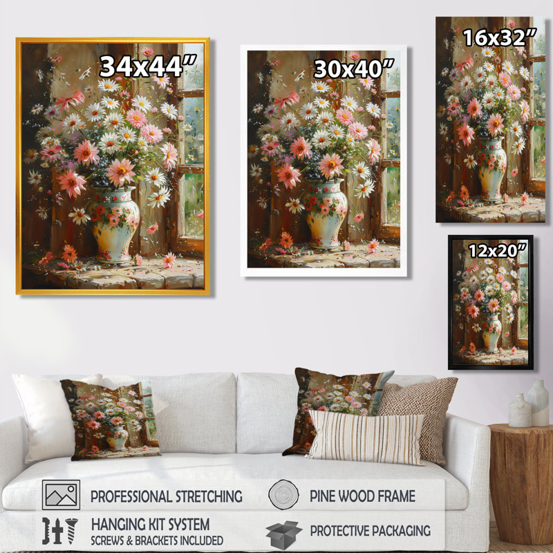 Marguerite blanche blanche, fleurs de marguerite - marguerites, art mural, Toile tendue, H 20 po x l 12 po x P 1 po