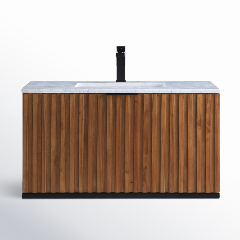 Terra 36'' W Single Vanity, Walnut, Carrara Marble/Single Faucet Mount, Matte Black