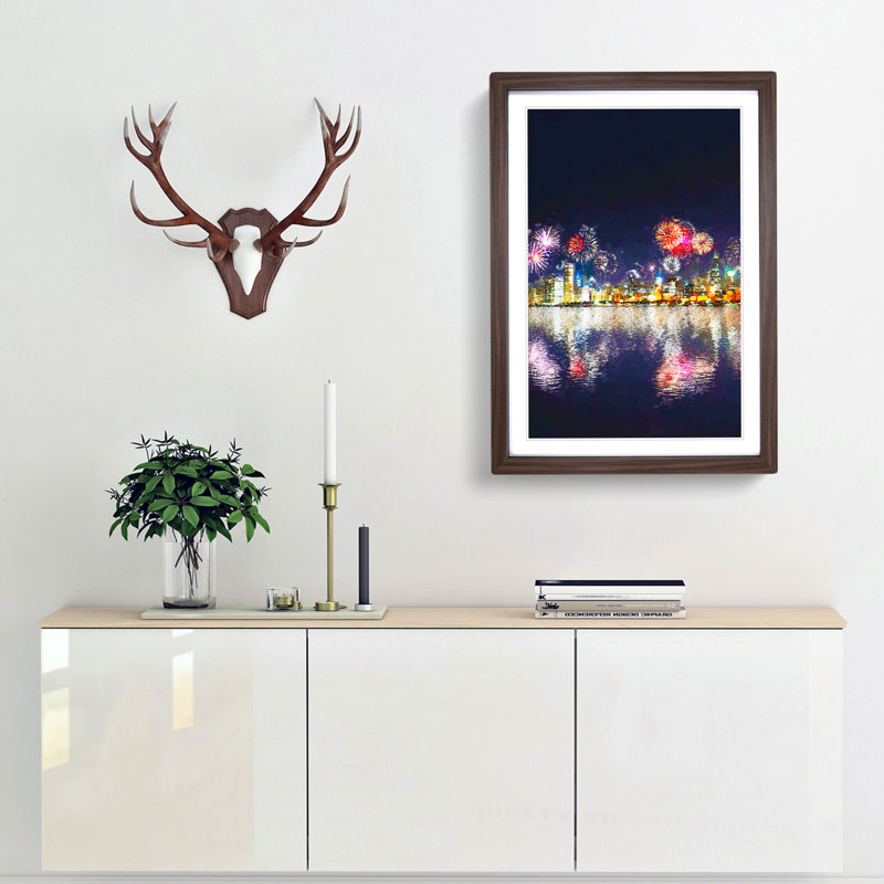 Fireworks Above the Chicago in Abstract - Picture Frame Graphic Art Print, Walnut Framed, 48cm H x 36cm W x 2cm D
