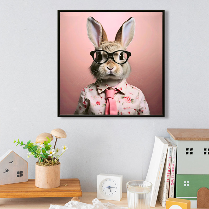 Impression sur toile tendue - Décoration murale chambre à coucher de lapin fantaisiste en rosé trois pièces, chambre de bébé et chambre à coucher