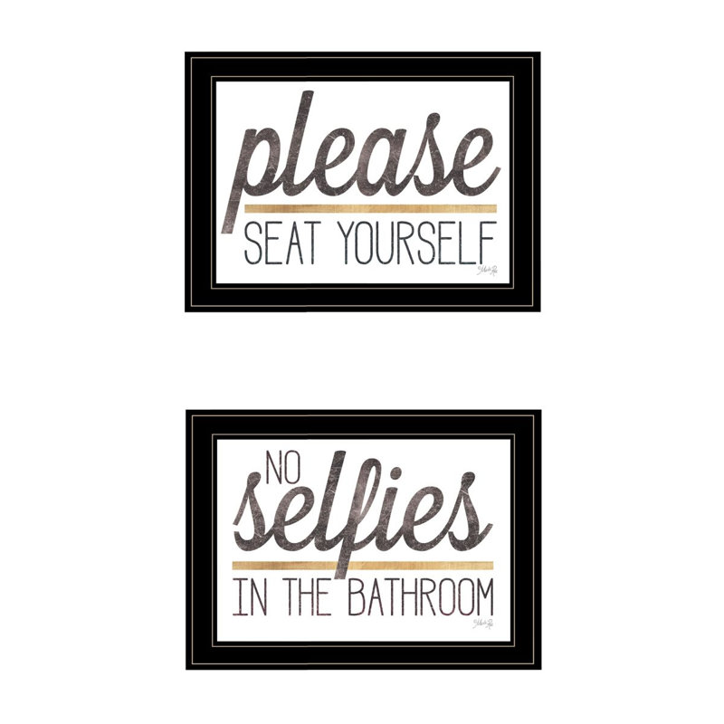 «No Selfies When Seating», art mural 2 pièces pour salon, décoration murale par Marla Rae, Noir