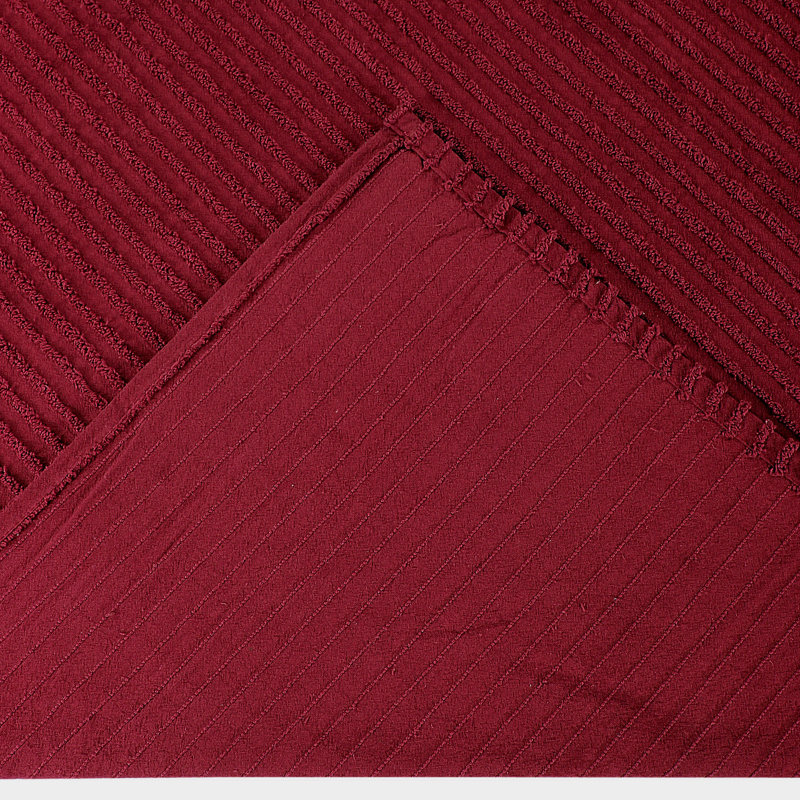 Jullian 100% Cotton Chenille Tufted Bedspread, Classic Stripe Design, Soft Breathable Coverlet, All-Season Machine Washable, OEKO-TEX Certified, King Size, Burgundy