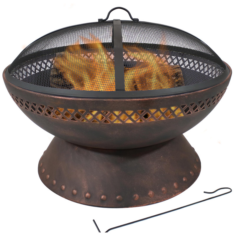 25-Inch Black Steel Wood Burning Fire Pit with Spark Screen
