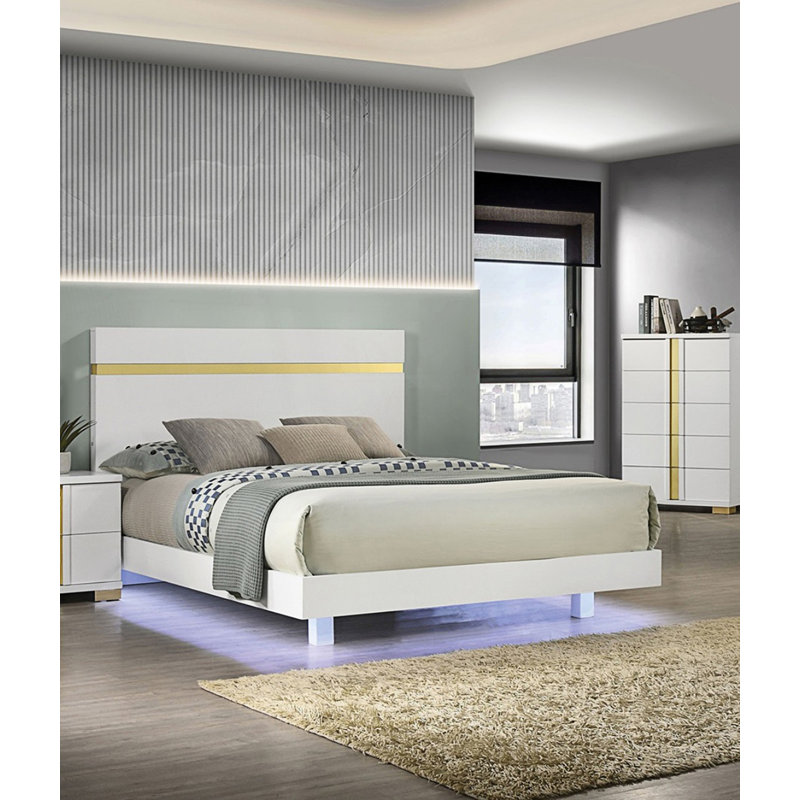 Lit 1Pc avec DEL sous le lit, Blanc, Grand lit