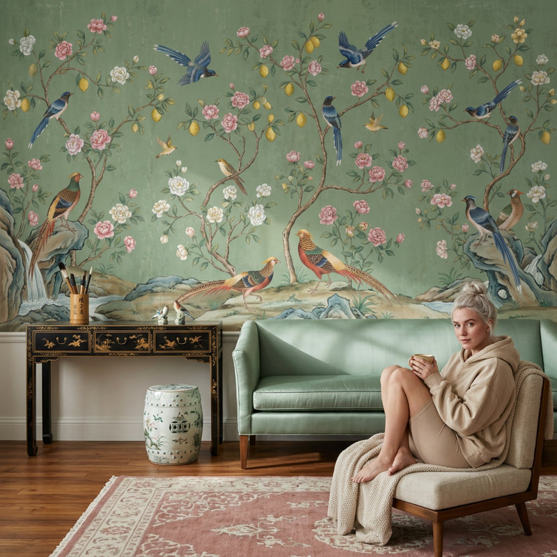 Décoration murale Chinoiserie, 160 po x 108 po, Peler et coller
