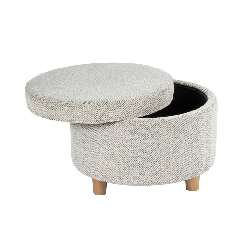 Biola Storage Ottoman, Cream Chevron Woven, Natural Wood