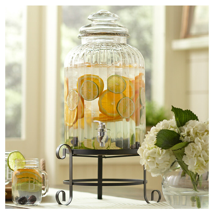 1.5 GAL CLEAR RIBBED BEVERAGE DISPENSER WITH METAL STAND