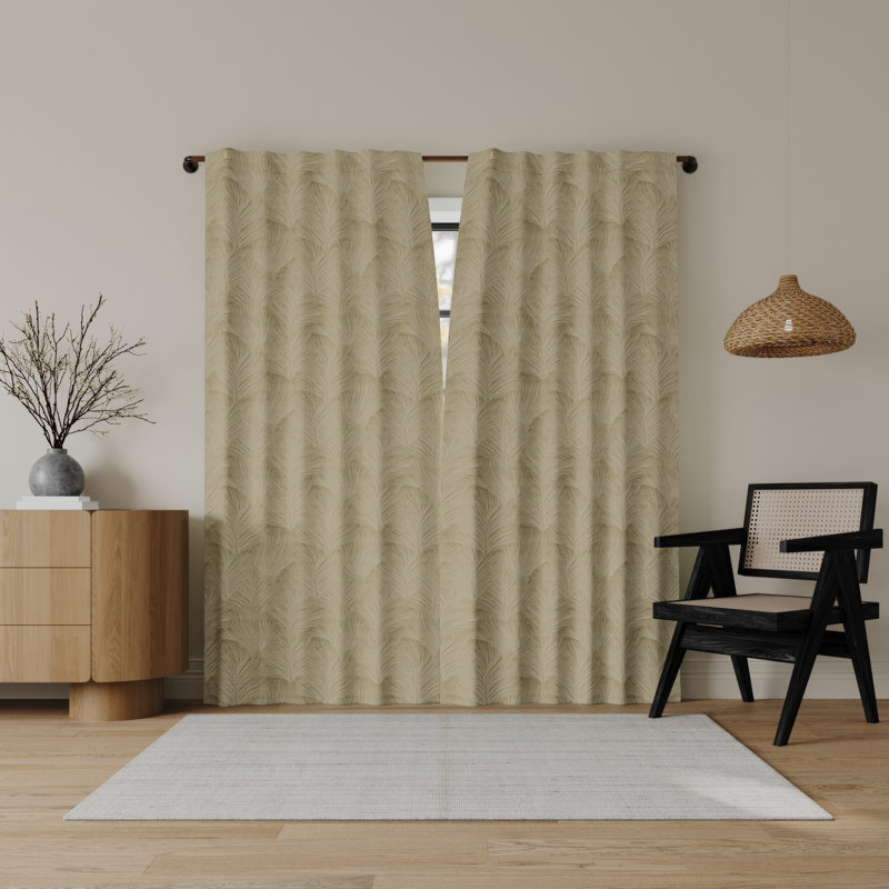 Indigo Road by Egypt Sherrod Coppa Leaf Motif Magnetic Closure 100% Blackout Back Tab Curtain Panel, Beige, 50" W x 96" L