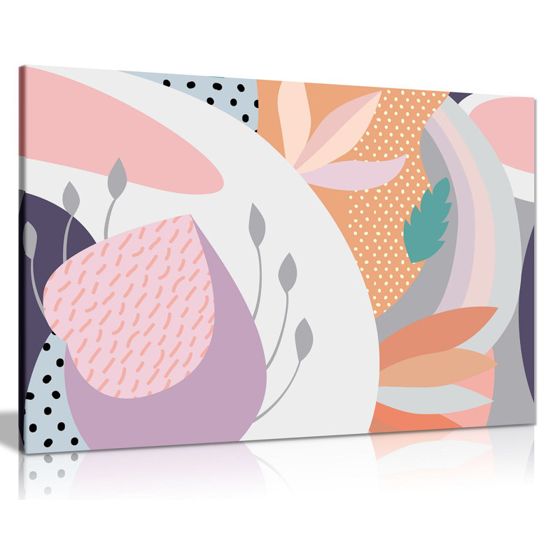 Abstract Scandi Tropical Pattern 1 Piece Wrapped Canvas Wall Art, 61cm H x 91cm W