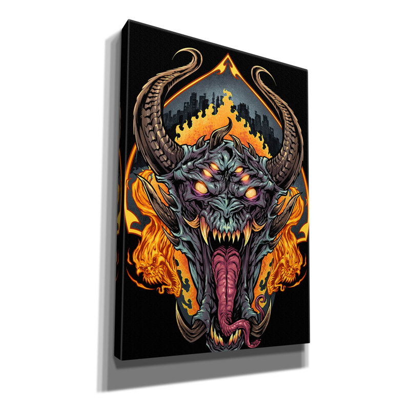 «Ellsbury Demon Face and Fire Skulls» sur impression sur toile, H 26 po x l 18 po x P 0,75 po