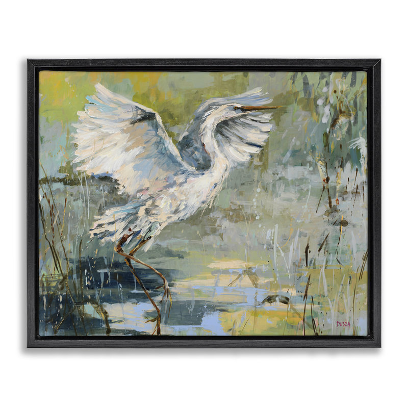 Cadre flottant Radane Crane at Pond, design par Dusza, Cadre flottant noir de jais, H 17 po x l 21 po
