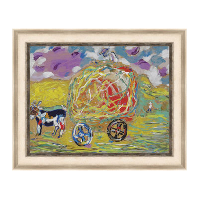 Framed Canvas Wall Art Carriage by Marc Chagall Giclee Print Dreamlike Romantic Surrealism Painting Modern Home Decor(White Oak & Mineral Grey,22"x28")