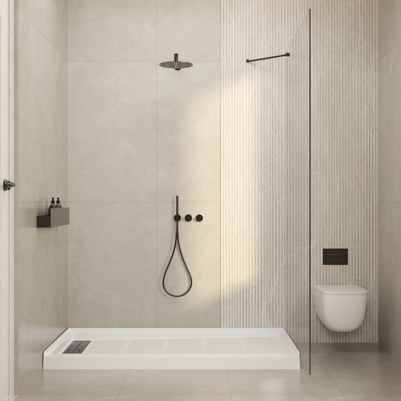 60" W x 32" D Rectangular Shower Base with Drain Assembly & Drain Cover, Left