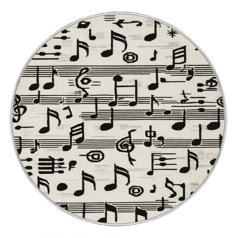  Tapis lavable notes de musique et symboles musicaux, Rond 3 pi
