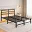 Cadre de lit double en métal avec finition brun rustique et panneau en bois, robuste, sans sommier, silencieux, espace de rangement, lumières, tête de lit en plomb, taille, durable, silencieux, rangement, connecteur-791493324-791493314