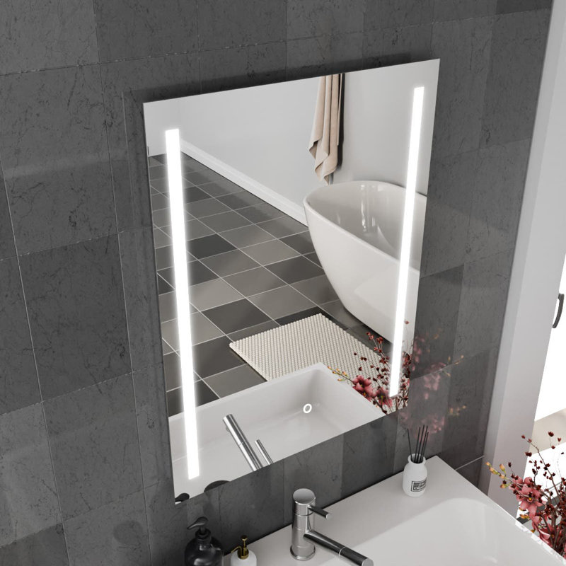 Rectangle LED Bathroom Mirror Fog Free Touch Sensor, 60 cm H x 80 cm W