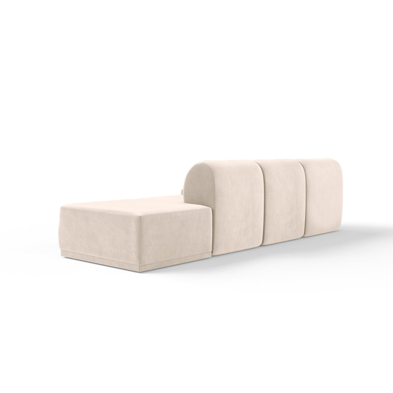 4 Seater Velvet Sofa & Chaise, Beige