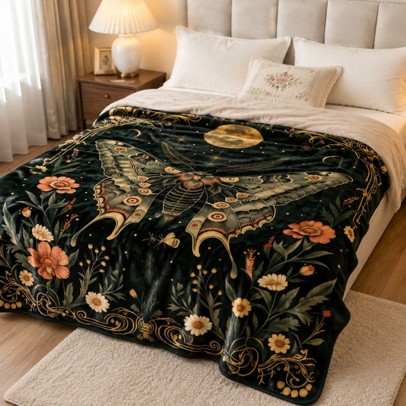 Jeté Mystical Moth Floral, jeté papillon lune céleste bohémienne pour canapé, canapé, lit, salon, chambre à coucher