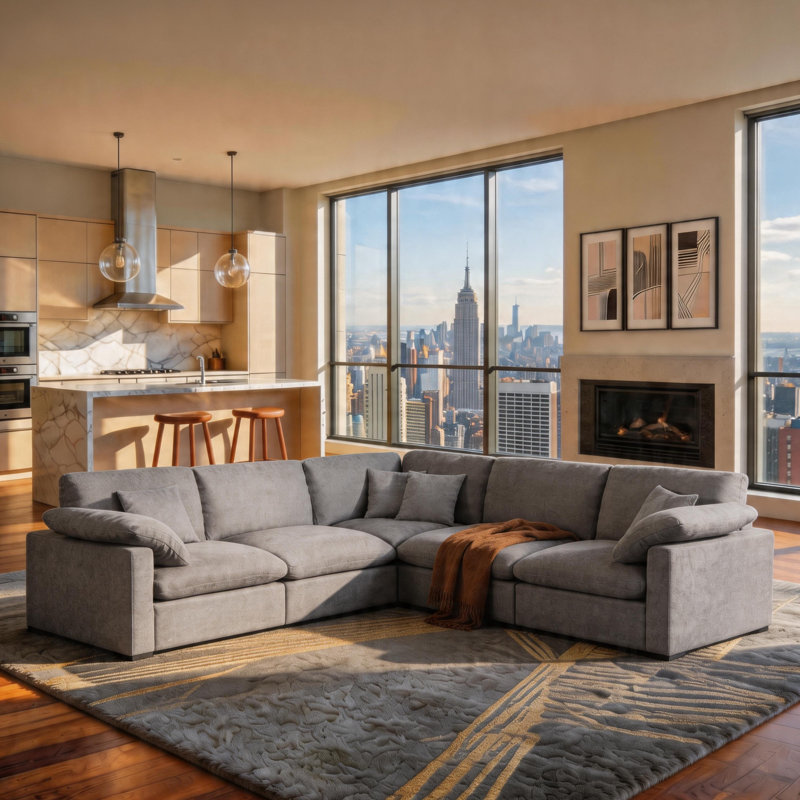 Oversized L-Shaped Corner Sectional Sofa, Chenille Cloud Modular Sofa, Upholstered Sectional With Ottomans Living Room Sets