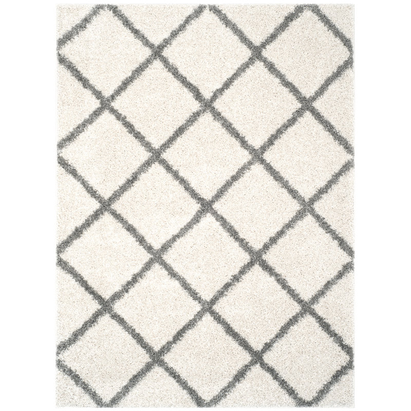 Darrold Shag Performance Geometric Rug, Rectangle 8' x 10', Ultra Plush 1.81", Ivory/Gray