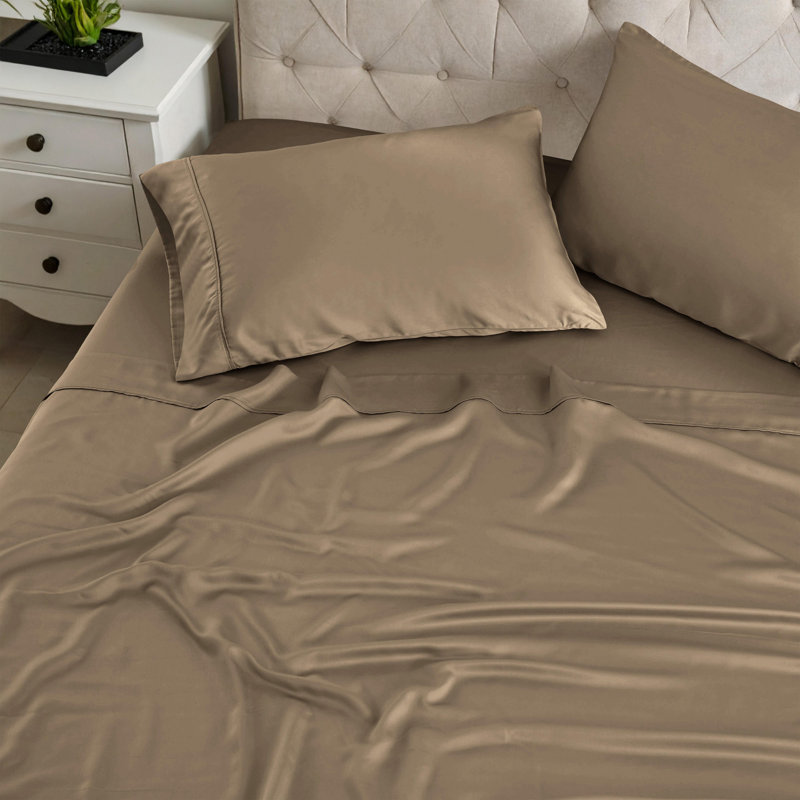 Ensemble de draps 100% rayonne de bambou Blue Nile Mills, Ensemble de draps divisés très grand lit avec 2, Taupe