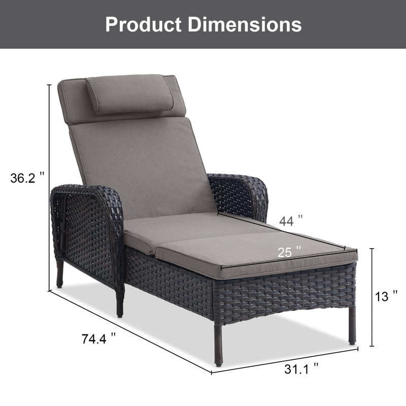 Dahlyla Outdoor Reclining Chaise Lounge Chairs with Cushions(Set of 2), Gray, Brown