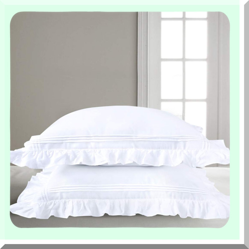 Vintage Lace Farmhouse Pillow Shams - Set of 2 White Country French Rustic Princess Pillowcases. Pretty, Cute, Victorian Frilly Large Cotton Cover 20x36.