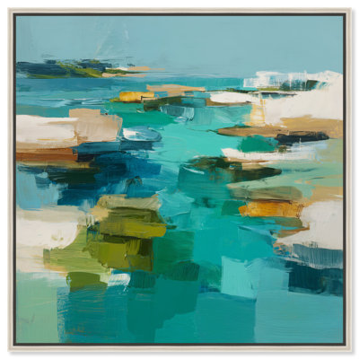 Oceanic Tones I Framed Canvas Print Blue Wall Decor by Art Remedy, Silver Frame, 12 x 12