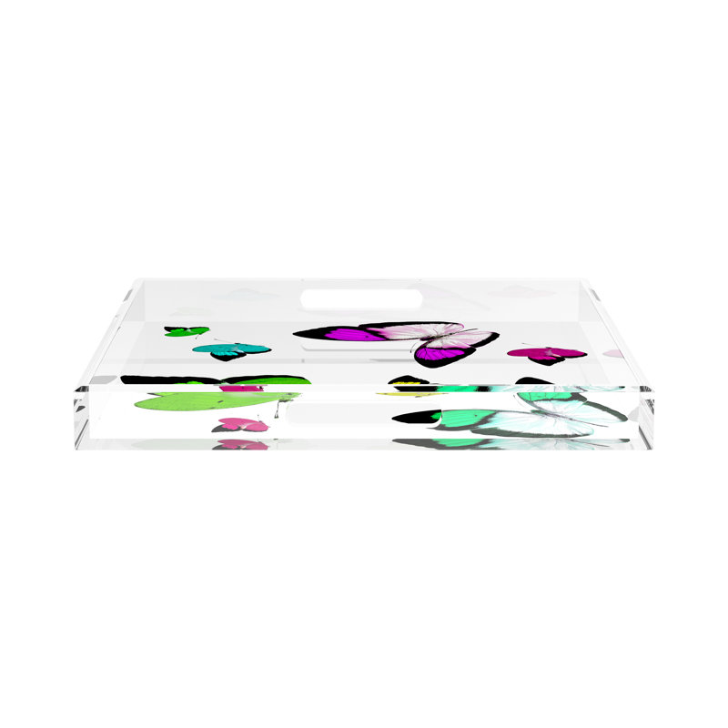 Plateau décoratif papillon en acrylique Butterflies, H 2 po x l 18 po x P 18 po, Vert acide