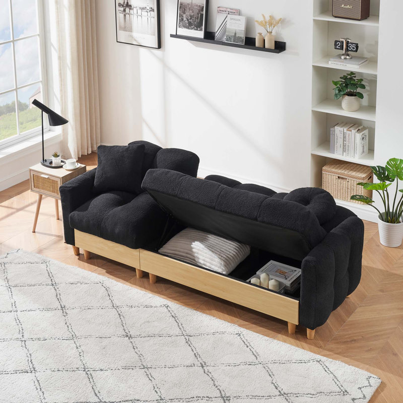 Canapé-lit à 3 places avec technologie Locker, Velours noir, H 32,5 po x l 84,65 po x P 41,73 po, 3
