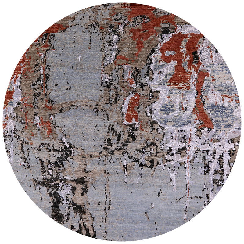 Tapis abstrait gris, Rond 7 pi