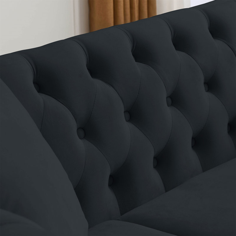 [Vidéo] Canapé Chesterfield 80 po en velours noir pour le salon