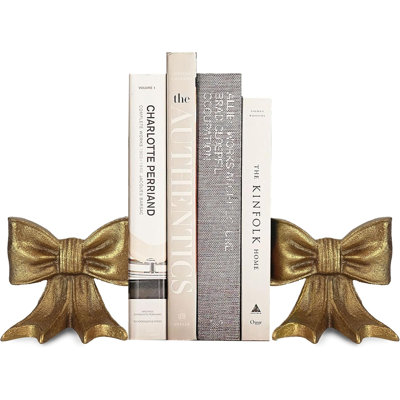 Gold Bow Metal Bookends Set of 2 Heavy Duty Cast Iron Book Ends