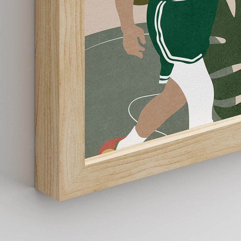 «Basketball Player Jungle Leaves», impression encadrée de 4 pièces, H 10 po x l 8 po x P 1 po, Encadré naturel