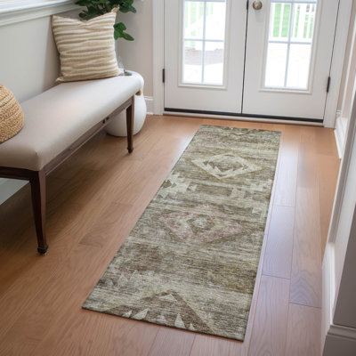 Tapis brun / beige en polyester tissé à la machine Thienan