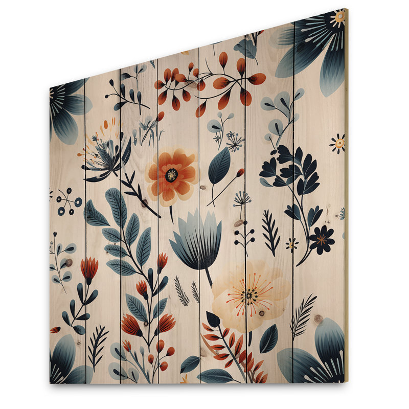Lalie - Art mural floral sur bois de pin naturel, H 30 po x l 30 po
