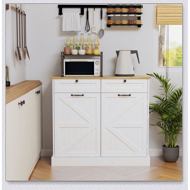 Kitchen Trash Can Storage Cabinet with 2 Drawers & 1 Tilt Out Trash Cabinet & 1 door with storage rack & 2 Shelves
