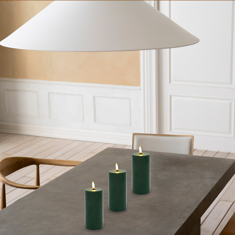 Battery Operated 3D Wick Pillar Candles - 3 Count, Green