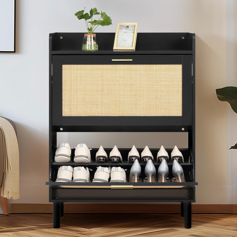 15 Pair Flip Down Shoe Storage, Black