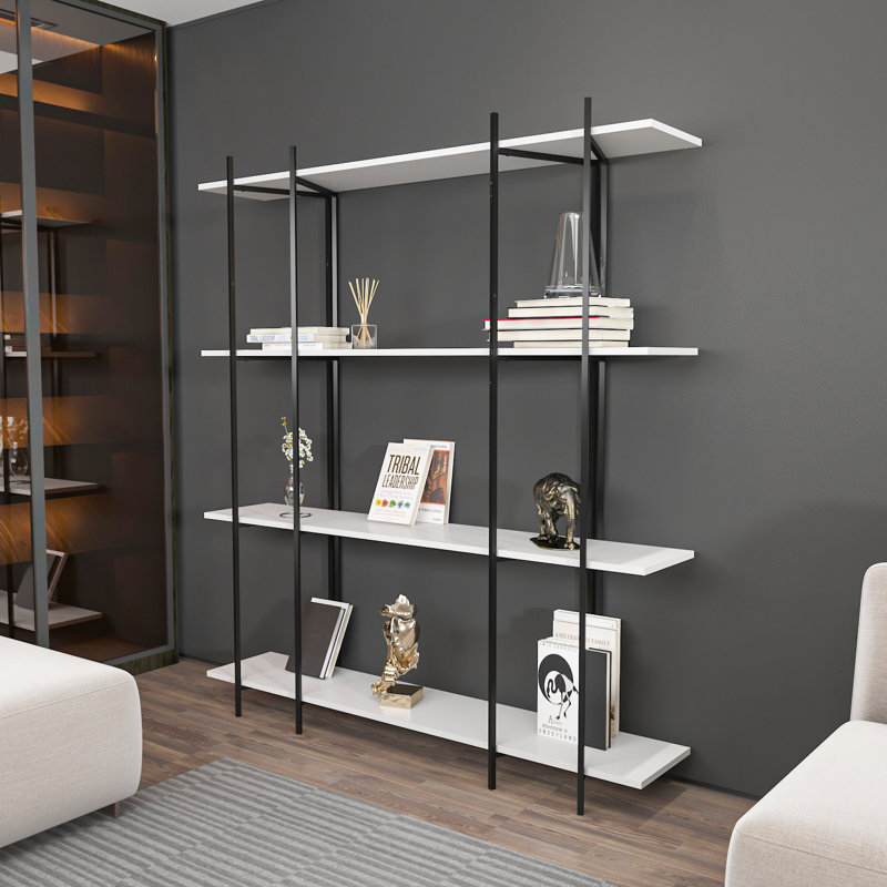 Modern Bookshelf with 100% Melamine Coated Particle Board, Black and White Design, 63.0 x 70.9 x 11.6 Inches | Durable & Stylish Storage Solution for Home or Office | Contemporary & Novelty Style