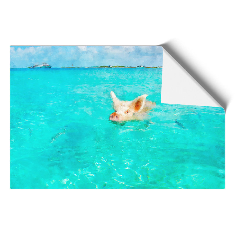 Swimming Pig Painting - Frameless Print, 30cm H x 42cm W x 0.1cm D