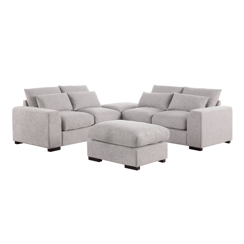 Biaggio Boneless Modular U-Shaped Sectional with 2 Ottomans, Dark Gray Linen, 34.25" H x 123.24" W x 37.8" D