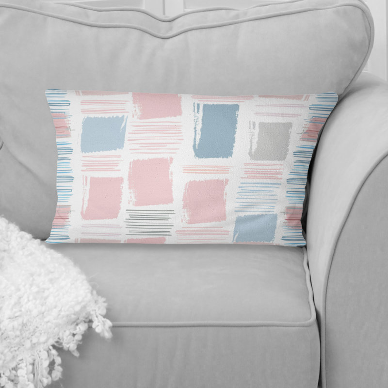 Coussin lombaire à carreaux roses et bleus