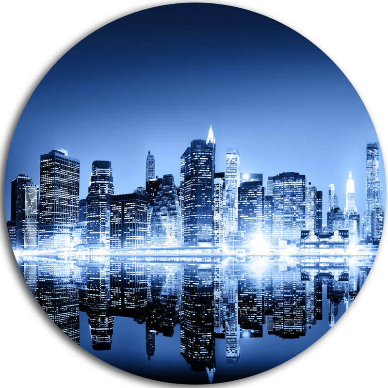 « night new york city mirrored », reproduction de photo sur métal, H 23 po x l 23 po x P 1 po