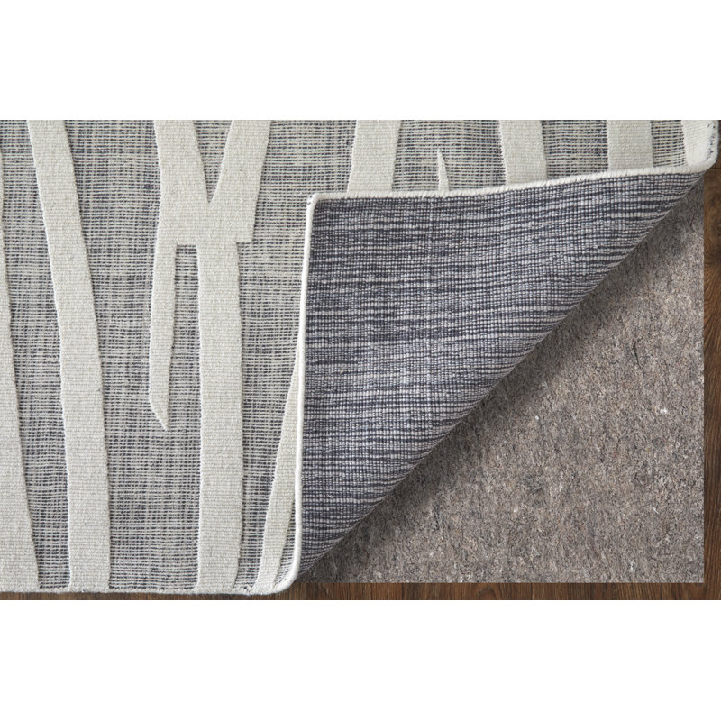 Peconic Hand Woven Wool Abstract Area Rug in Ivory/Dark Gray, Rectangle 2' x 3'