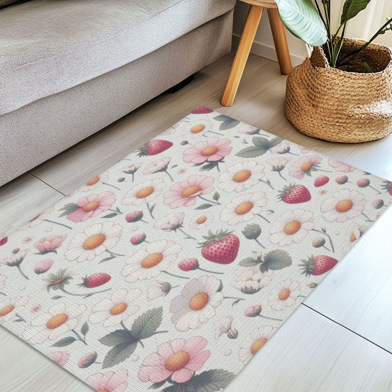 Tapis tressé Blooming Berry Blossoms, Rectangulaire 3 pi x 5 pi