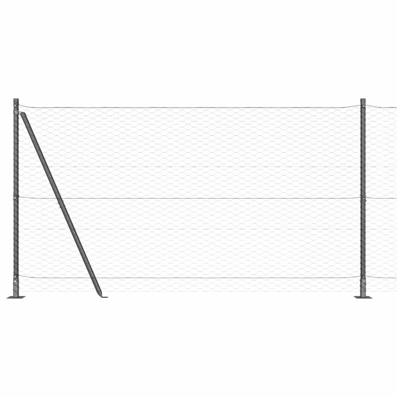 Vidaxl Fence With Posts PVC-Coated Steel, Grey, 120cm H x 2500cm W x 3.2cm D