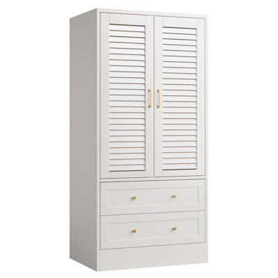 Armoire-penderie 65 po en bois - 2 portes, 2 tiroirs, tringle à vêtements, grande armoire de rangement pour les vêtements, chambre à coucher, blanchisserie - blanc