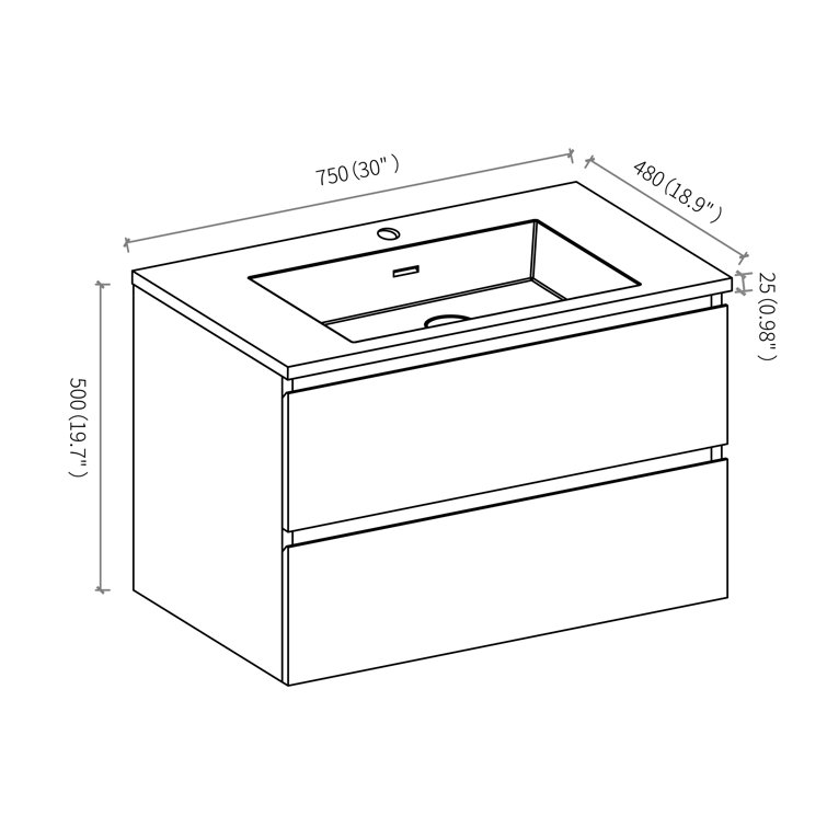  Angela 30 inch Fully Assembled Single Floating Bathroom Vanity with Solid Surface Sink